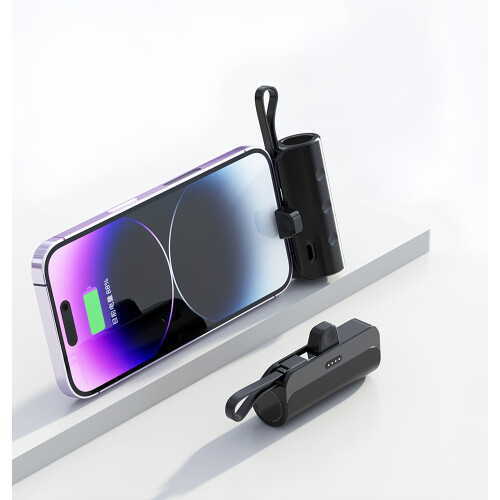 Pocket capsule charging bank Mini compact portable two in one black