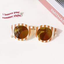 (Orange-Beige-0-8 ans) nouveaux enfants mignon damier panneau couleur ronde UV400 lunettes de soleil