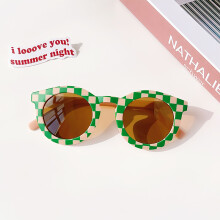 (Vert-0-8 ans) nouveaux enfants mignon damier panneau couleur ronde UV400 lunettes de soleil bébé filles