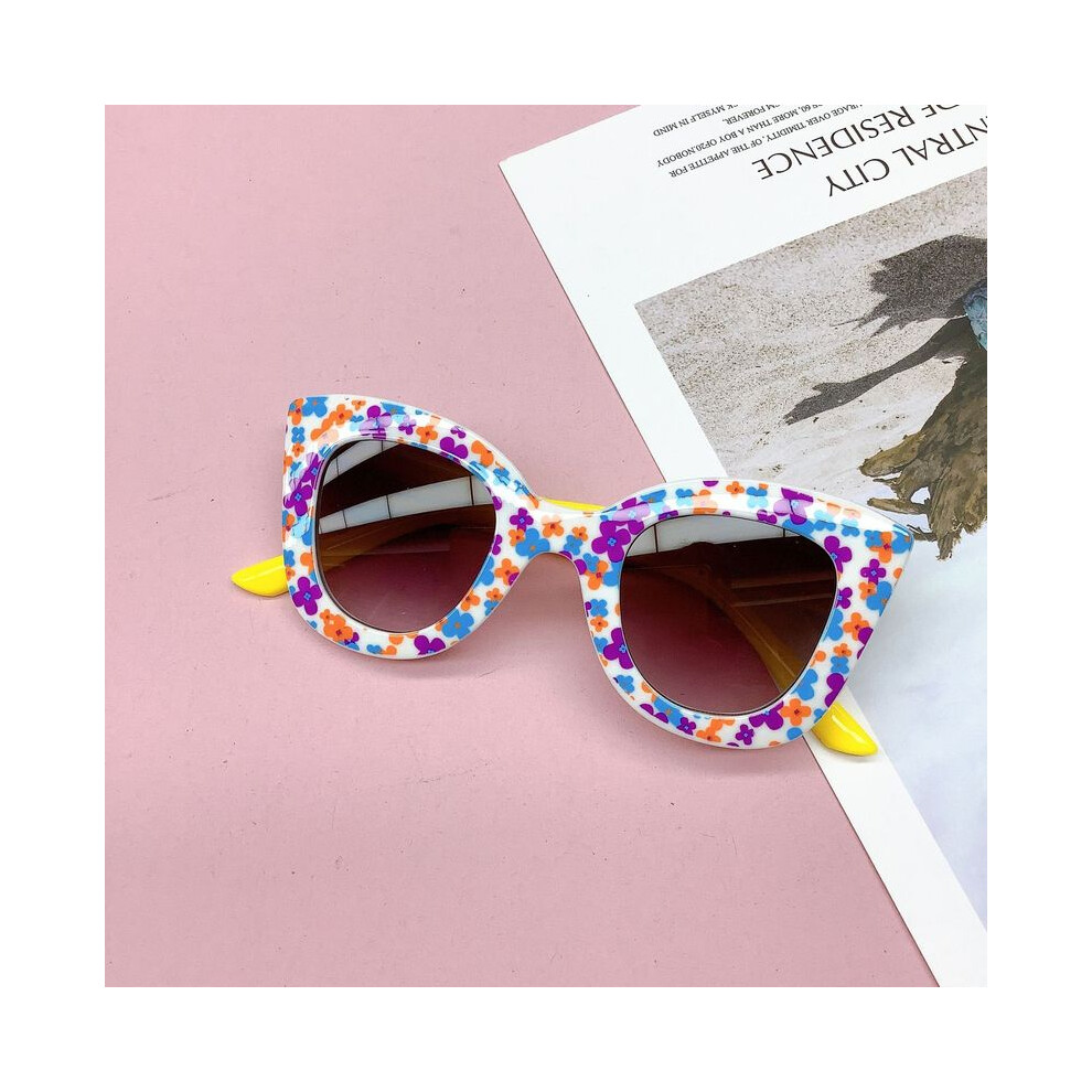 (Blanc jaune) à la mode nouveau sac de voyage fleur lunettes de soleil pour enfants Anti UV bébé garçons