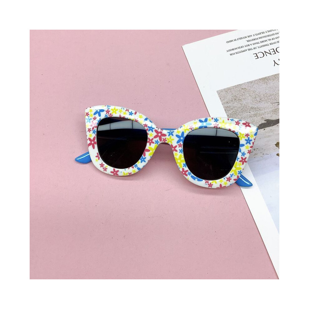 (Blanc bleu) nouveau sac de voyage à la mode fleur lunettes de soleil pour enfants Anti UV bébé garçons