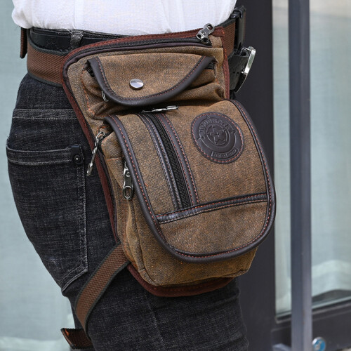 (Καφέ) Πακέτο μέσης μοτοσυκλέτας Canvas Drop Leg Bag Pouch Multi-Purpose Messenger 1
