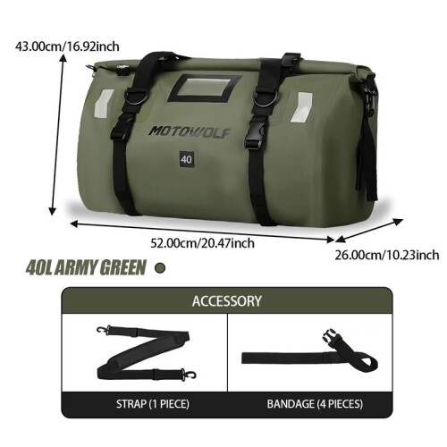 (Logo-40L-Green) UniversalMotorcycle Waterproof Tail Bags Κράνος Ανθεκτική Τσάντα πίσω