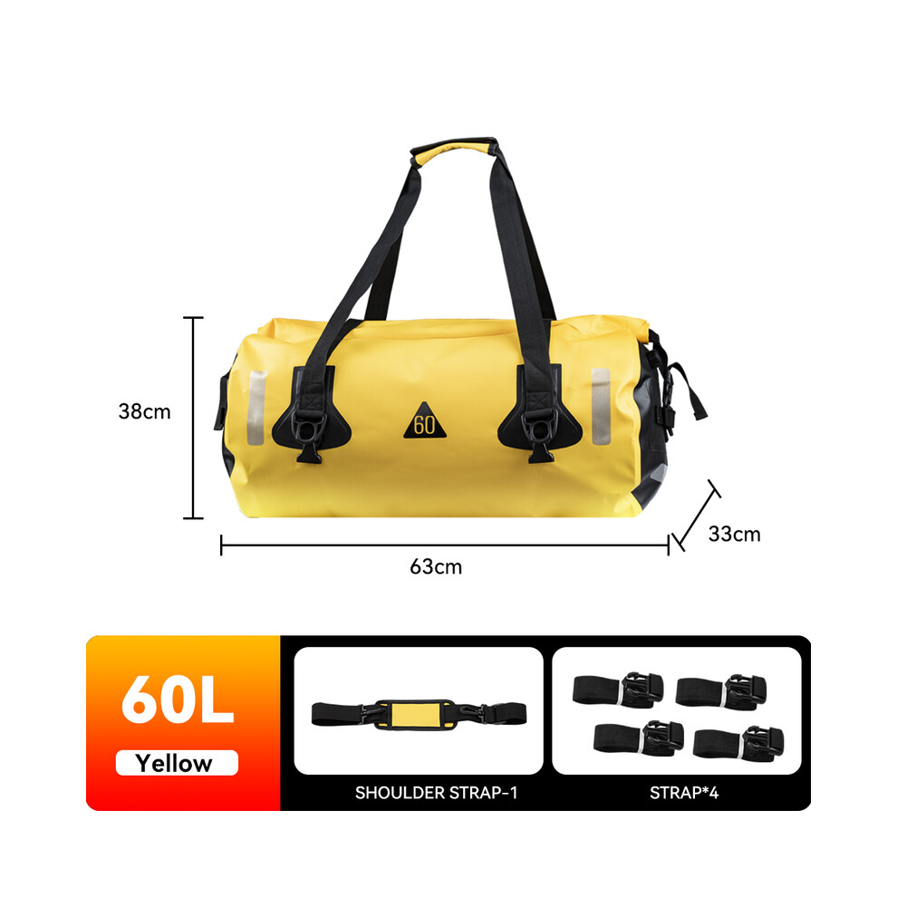 (60L Yellow) Waterproof Motorcycle Tail Bag Travel Dry Bag Moto Motorcycle Luggage Backpack Motorcycle