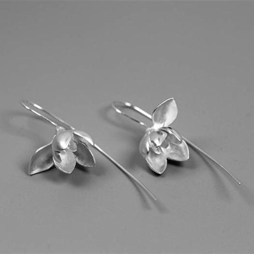 (comme sur la photo) Boucles d'oreilles mode, femme, forme fleur, feuille de lotus, feuille, métal argenté,