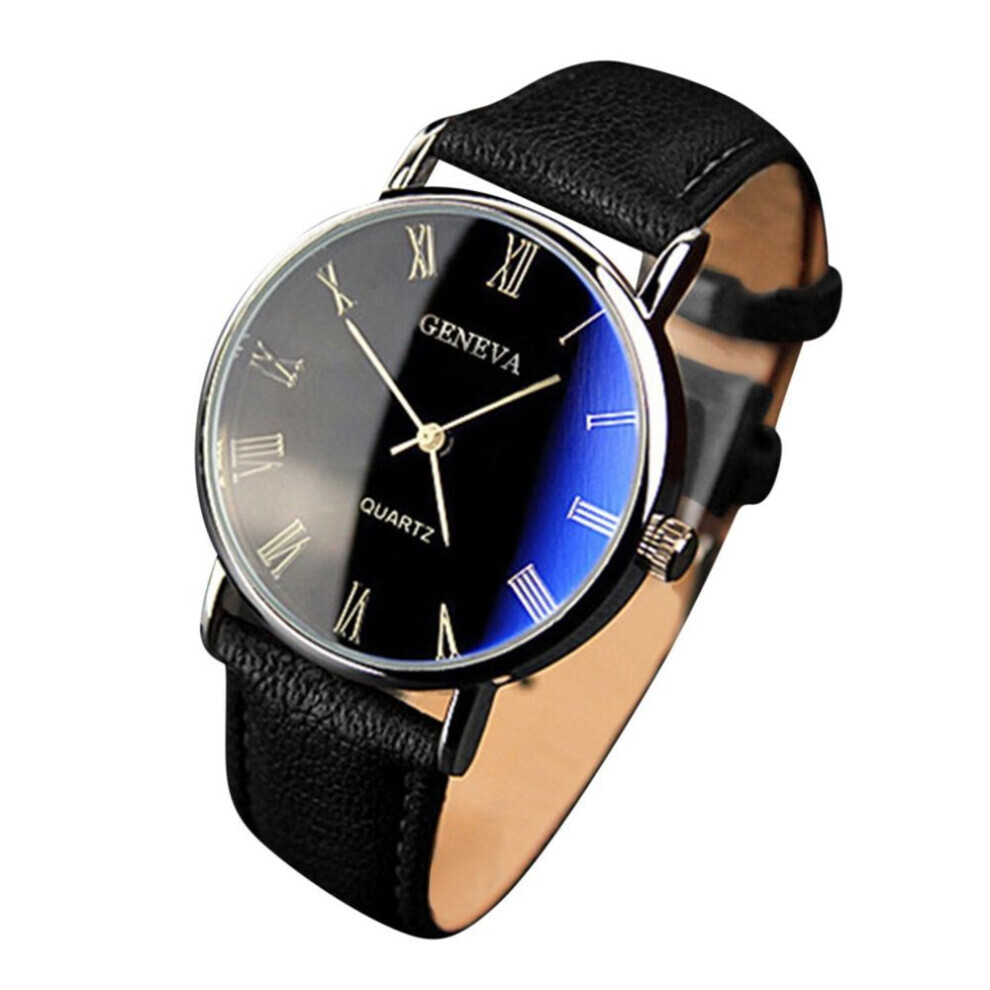 (Noir - Taille unique) Montre de marque pour homme, montre-bracelet tendance, style Blu-ray, style romain,