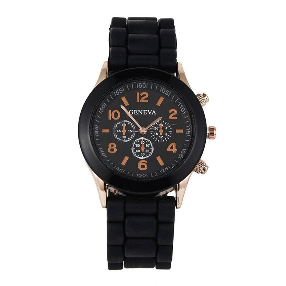 Montre à quartz Geneva en silicone pour couple, homme, femme, étudiant, tendance (noir)