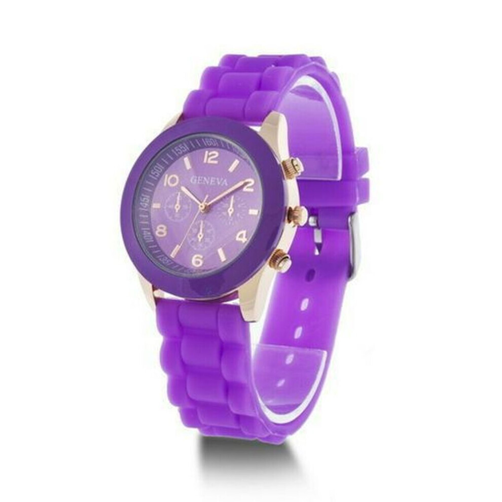 Montre à quartz Geneva en silicone pour couple, homme, femme, étudiant, tendance (violet)