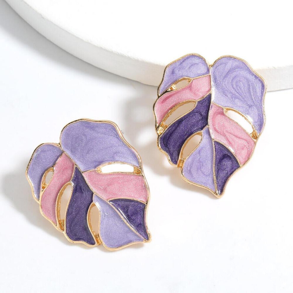 Boucles d'oreilles bohèmes en forme de feuille (violettes) pour femmes, jolies boucles d'oreilles tendance