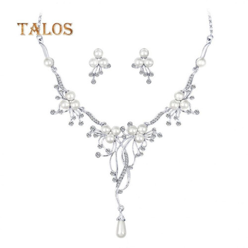 Γυναικείο σετ κοσμημάτων γάμου Talos Crystal Stone Faux κολιέ με λουλούδια