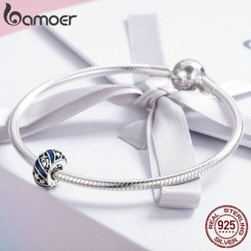 Bamoer Γνήσιο ασήμι 925 Sparkling Star Μπλε σμάλτο Spacer Beads Ταιριάζει 1