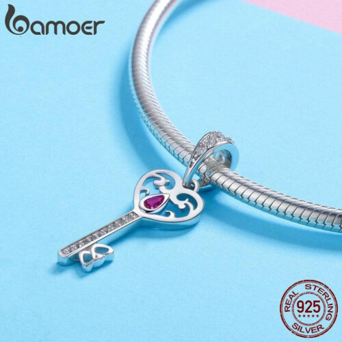 Bamoer 100% 925 ασήμι 925 Lucky Key σε σχήμα καρδιάς Κρεμαστό γούρι που 2