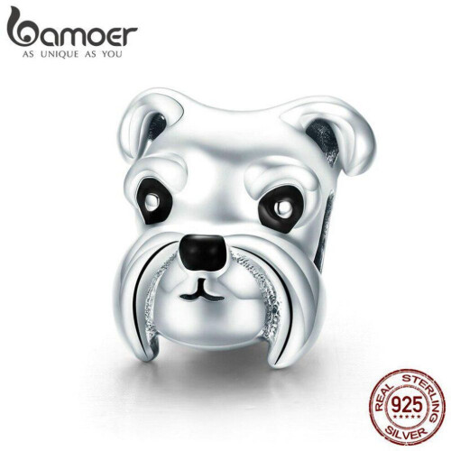 Bamoer 100% ασήμι 925 υπέροχο ζώο Schnauzer γούρι χάντρες σκυλιών που