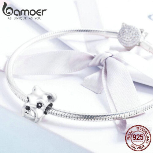 Bamoer 100% ασήμι 925 υπέροχο ζώο Schnauzer γούρι χάντρες σκυλιών που 1