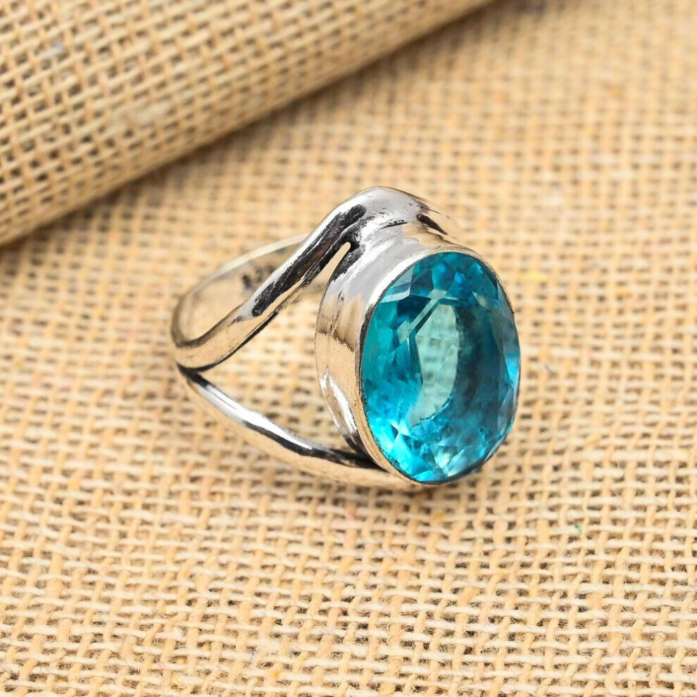 (bleu -5,5) Bague en argent sterling 925 avec topaze bleue, bijou fait main pour cadeau de mariage