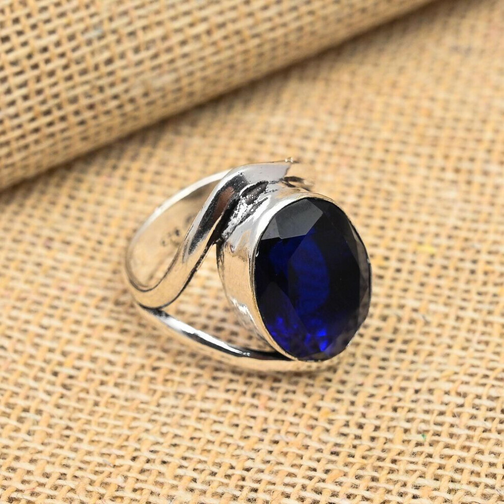 (bleu -4,5) Saphir bleu Pierre précieuse Bijoux faits à la main Bague en argent sterling 925 Cadeau