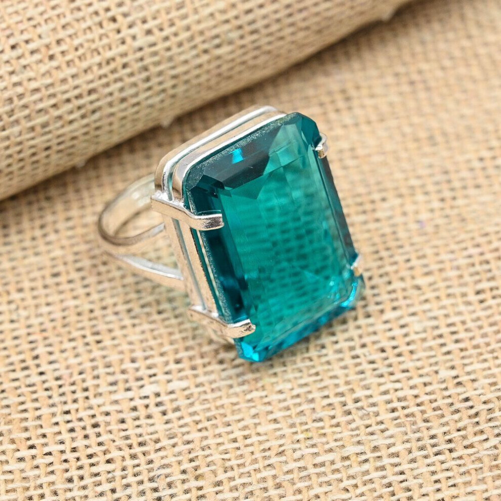 (bleu -9) Bague en argent sterling 925 faite à la main avec tourmaline indicolite