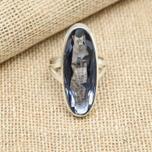 Bague ovale en argent sterling 925 massif avec pierre précieuse iolite (violet -5) faite à la main pour