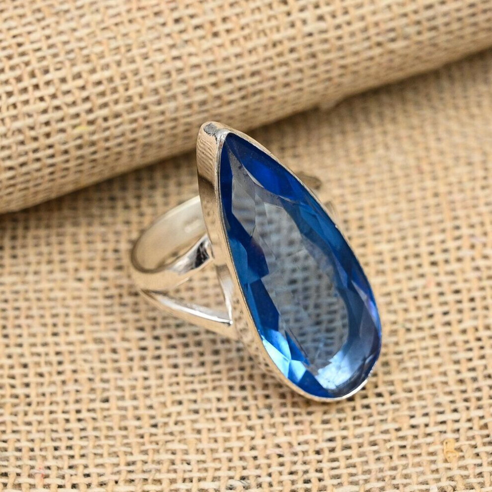 (bleu -9) Magnifique bague en pierre précieuse tanzanite faite à la main en argent sterling 925