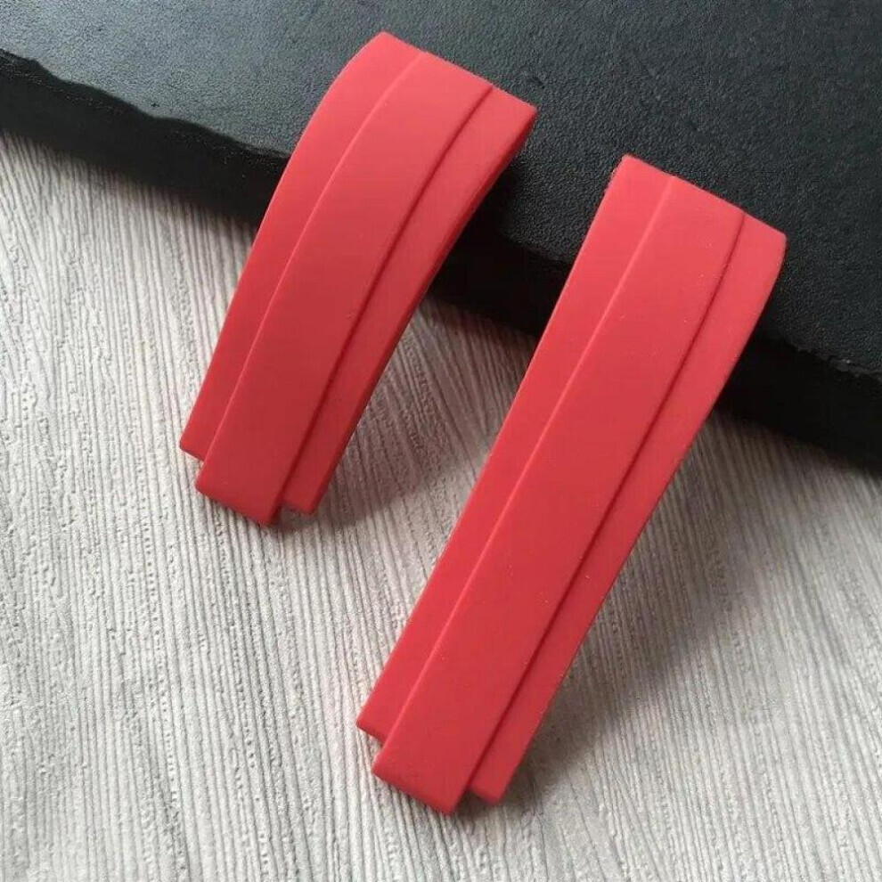 (Rouge 20 mm avec fermoir 2 et sans logo) Bracelet de montre en silicone caoutchouc naturel 20 mm avec