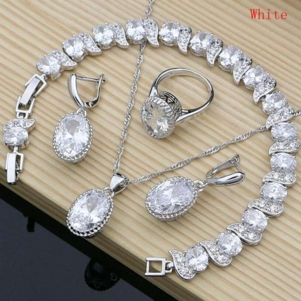 (blanc -5,5) Ensemble de bijoux en argent 925 naturel avec pierre de naissance rouge pour femme, boucles