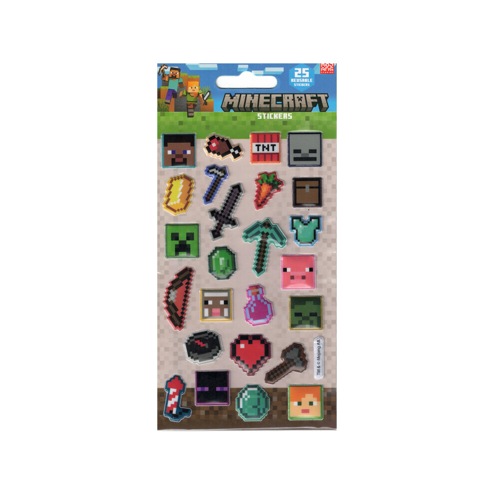 Minecraft Pack of 25 Reusable Puffy Stickers