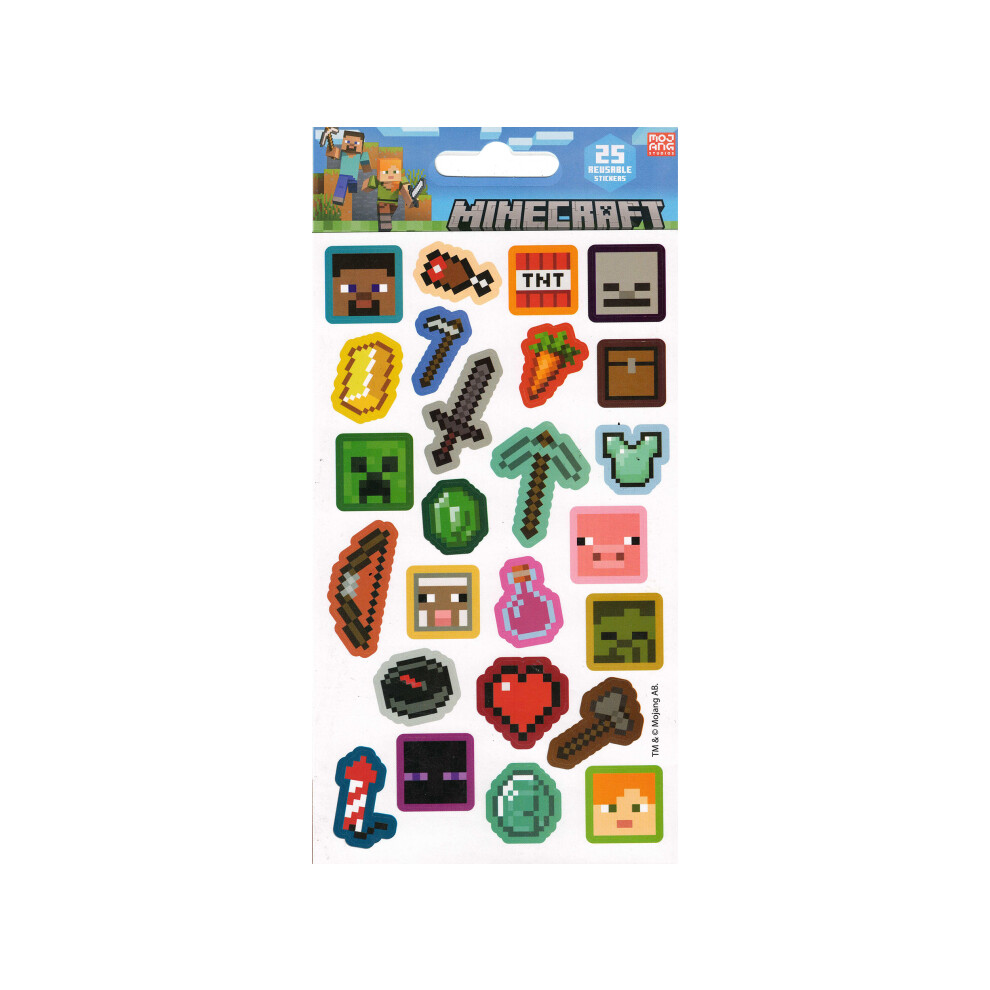 Minecraft Pack of 25 Reusable Stickers