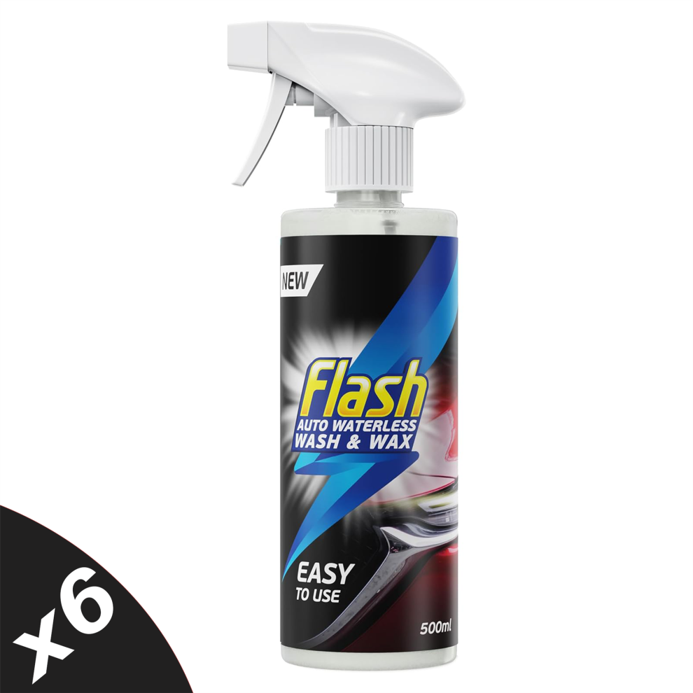 Flash Waterless Wash & Wax Quick & Effective Waterless Car Cleaner Spray 6X500ml