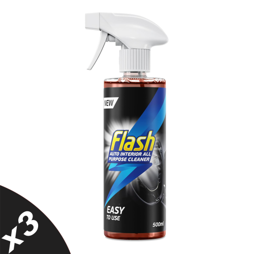 Flash FLASH All-Purpose Car Interior Cleaner Spray Safe for All Surfaces 3x500ml