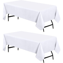 (White, 150x240 cm) 2PCS Kitchen Tablecloth Rectangle Table Cover Machine Washable Table Cloth For Parties, Weddings And Festivals