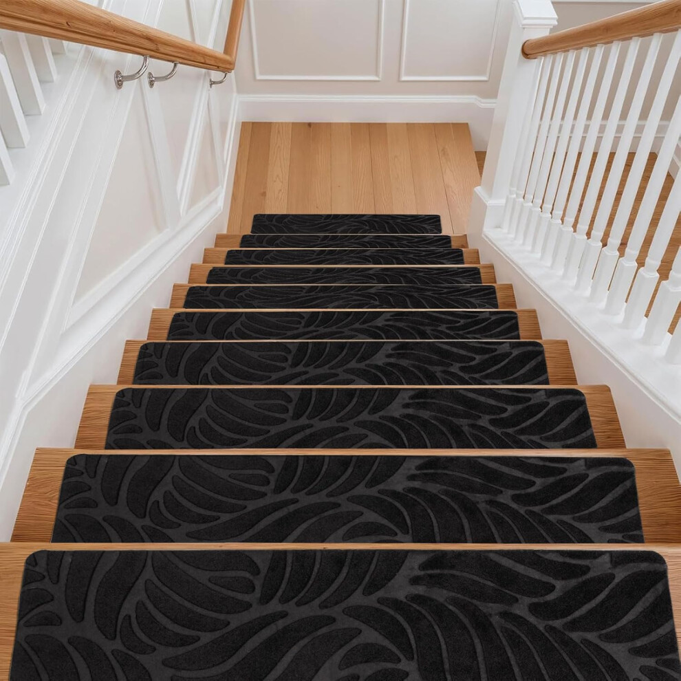 Yao96266 (15Pcs) Anti-Slip Stair Tread Pads - 65X20cm Carpet Stair Mats Self-Adhesive Step Protectors For Home Staircase Black