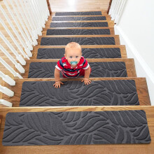 (15PCS) Anti-Slip Stair Tread Pads - 65X20CM Carpet Stair Mats Self-Adhesive Step Protectors For Home Staircase Grey