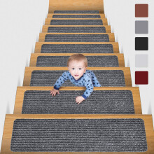 (Grey, 15PCS) Non-Slip Stair Tread Pads 76X20CM Carpet Stair Mats Self-Adhesive Step Protectors For Home Staircas