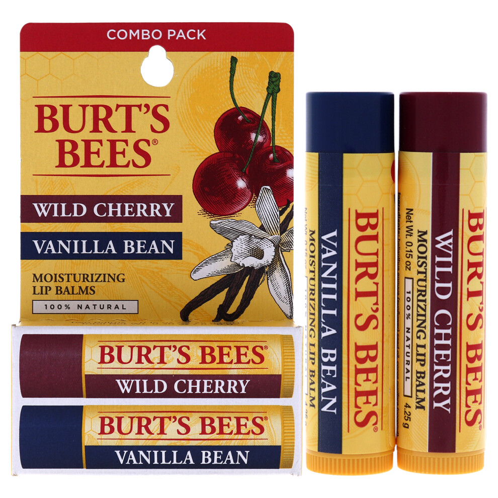 Burts Bees Wild Cherry and Vanilla Bean Moisturizing Lip Balm Twin Pack for Unisex 2 x 0.15 oz Lip Balm