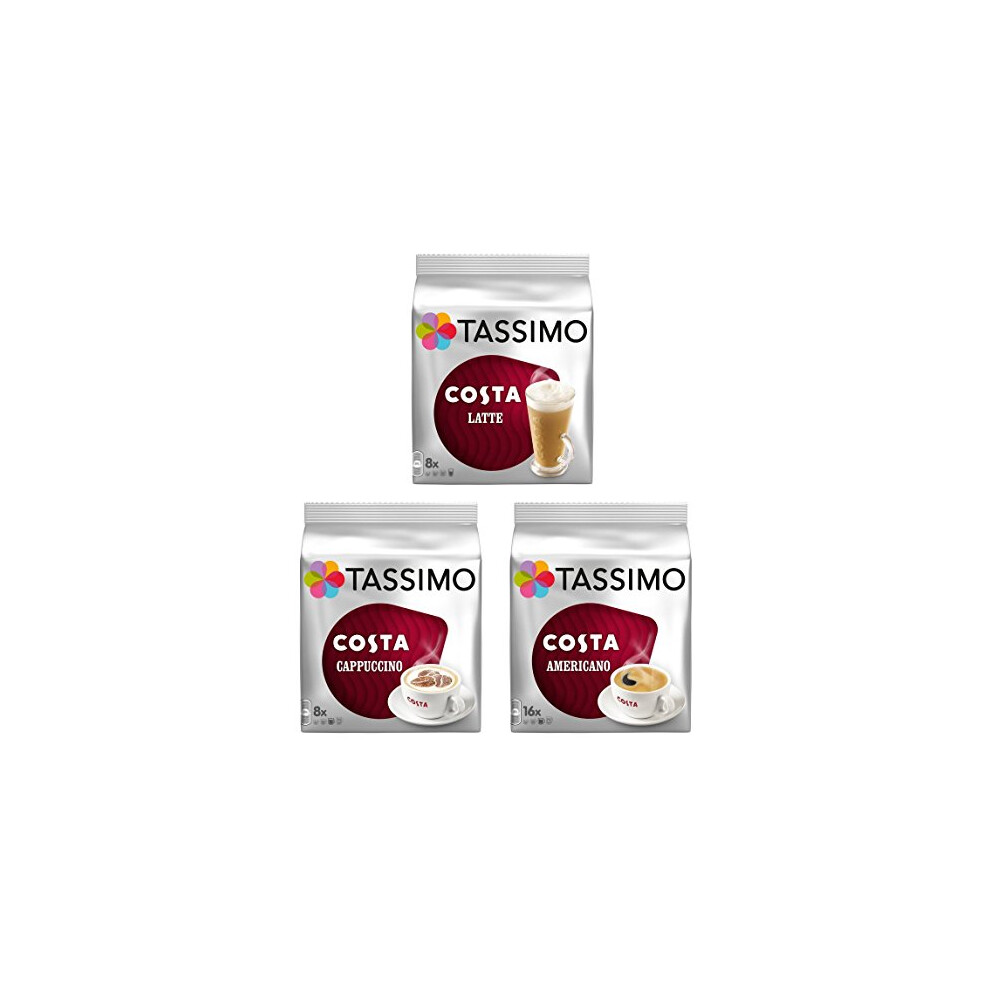 Tassimo 3 Costa Variety Bundle - Costa Latte Americano And Cappuccino Coffee (32 Servings Total)