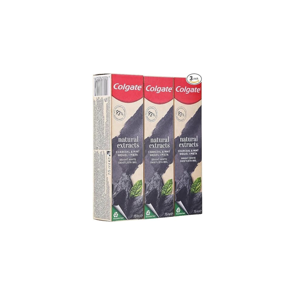 Colgate Natural Extracts Activated Charcoal + White Mint Toothpaste, 75 ml - Pack of 3
