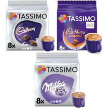 Tassimo Hot Chocolate Selection - Cadbury/Milka/Cadbury Orange Pods (Pack of 3, Total 24 Capsules)