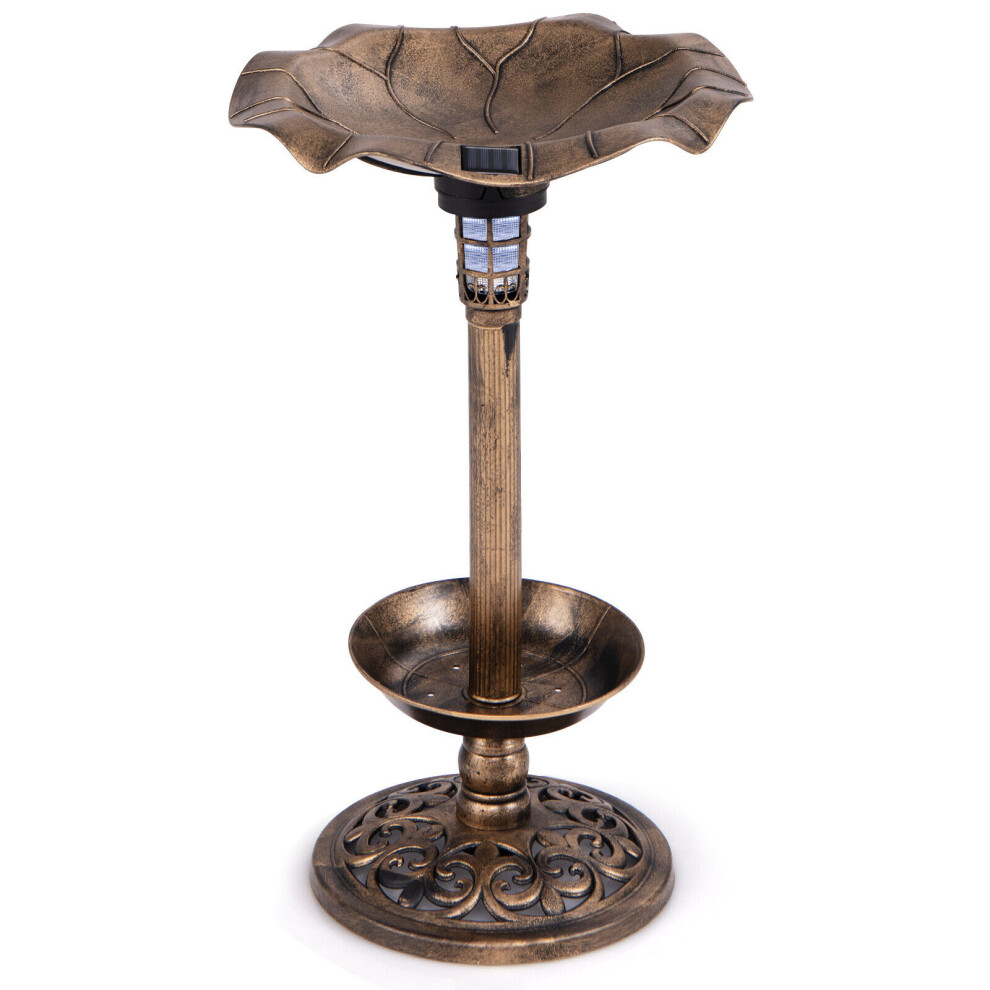 Outdoor Solar Bird Bath Standing Pedestal Birdbath & Feeder Combo