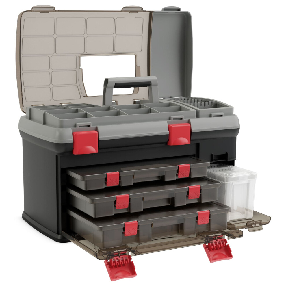 Large Tackle Box Portable Fishing Box w/ 3 Customizable Boxes-Grey