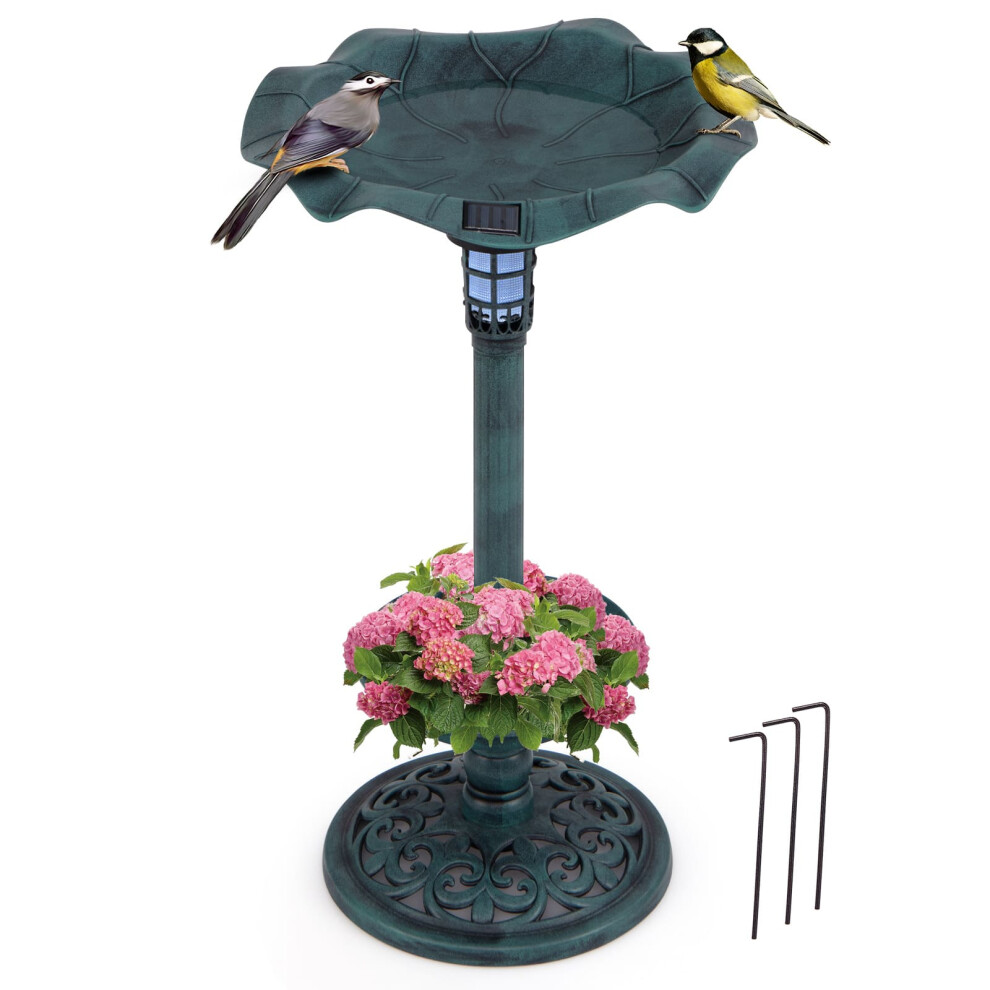 Outdoor Solar Bird Bath Standing Pedestal Birdbath & Feeder Combo-Bronze