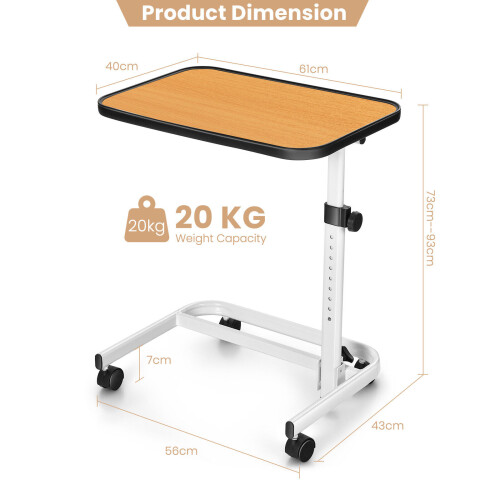 Casart Mobile Overbed Table Height Adjustable Hospital Laptop Table w/ Tilting Top 1