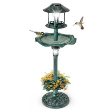 Outdoor Bird Bath Lightweight Birdbaths Feeder W/ Solar-Powered Lamps