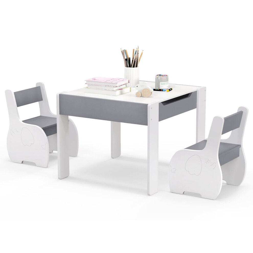 Casart Kids Table And Chair Set Children Activity Desk 2 Chairs W/ Reversible Blackborad