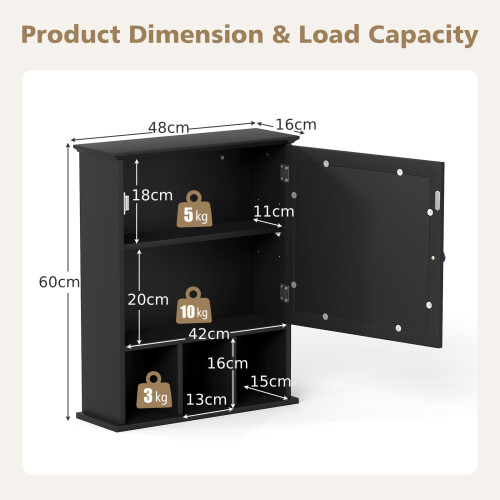 Casart Wall-mounted Bathroom Cabinet Storage Organizer w/Mirror Doors-Black 1