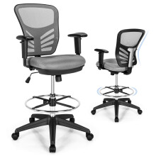 Mid-Back Tall Drafting Chair Mesh Back Clerk Stool with Armrests-Grey