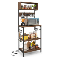 Kitchen Bakers Rack 153 cm Tall Microwave Stand w/ Power Outlet-Brown