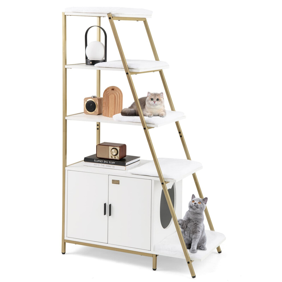 Casart Large Cat Litter Box Enclosure 2-In-1 Hidden Cat Washroom Furniture
