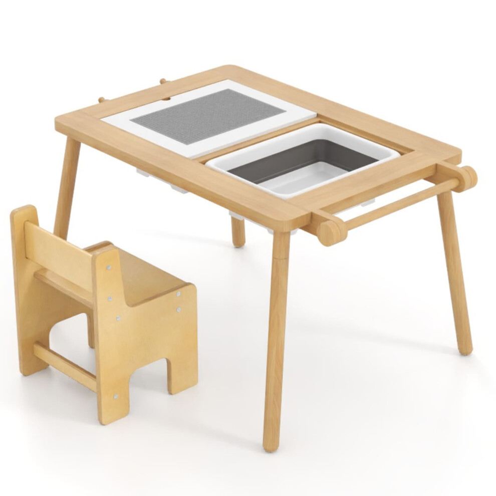 Toddler Activity Table Kids Sensory Table & Chair Set-Natural
