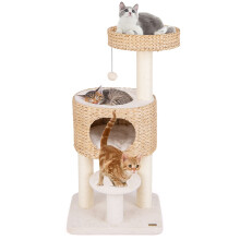 Modern Cat Tower w/ Top Perch Indoor Cat Tree Cattail Fluff Condo