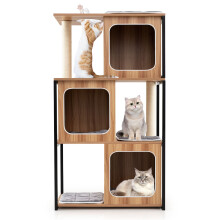 Modern Cat Tree for Indoor Kittens Cat Tower House w/ Metal Frame-Natural